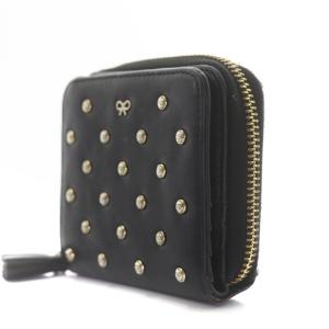 ANYA HINDMARCH 二つ折り財布 レザー スタッズ タッセル リボン 黒 ブラック