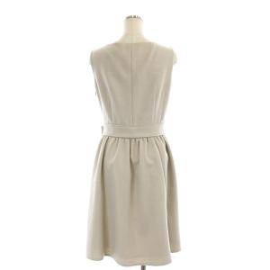 René ベルト付きスクエアネックワンピース 膝丈 ノースリーブ 36 ライトグレージュ