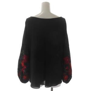 GRACE CONTINENTAL マルチフラワースリーブトップブラウス 長袖 シアー 花刺繍 プルオーバー 36 黒 ブラック マルチカラー