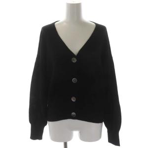 23SS コットンラミーボリュームスリーブカーディガン ニット 長袖 Vネック 黒 ブラック