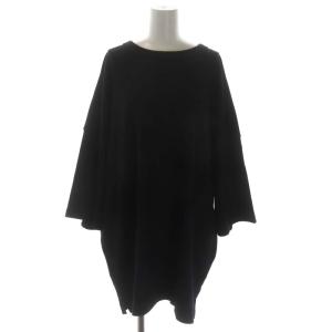ウールロングトップス カットソー 長袖 チュニック XS 黒 ブラック