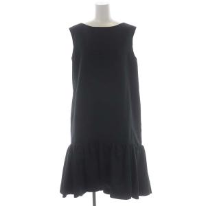 グログランAラインワンピース ミモレ ロング ノースリーブ 36 黒 ブラック