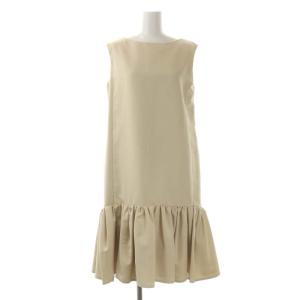 グログランAラインワンピース ミモレ ロング ノースリーブ 36 ベージュ