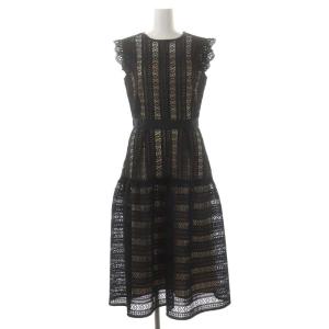 ストライプレースワンピース ノースリーブ ロング 36 黒 ブラック