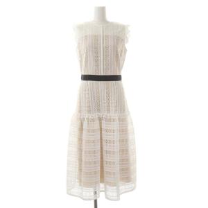 ストライプレースワンピース ノースリーブ ロング 36 白 ホワイト