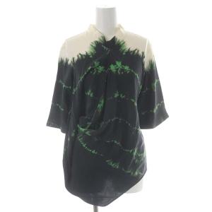 シルク ブラウス 柄 五分袖 プルオーバー 38 アイボリー 黒 緑