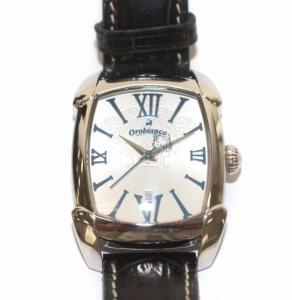 Orobianco 腕時計 クオーツ 3針 シルバー文字盤 革ベルト クロコ レザー OR-0056N ウォッチ 黒 ブラック