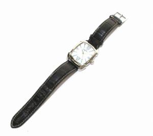 Orobianco 腕時計 クオーツ 3針 シルバー文字盤 革ベルト クロコ レザー OR-0056N ウォッチ 黒 ブラック