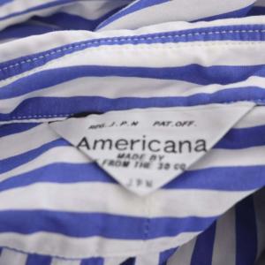 AMERICANA ストライプシャツワンピース ボタンダウン ロング 長袖 青 白 ブルー ホワイト
