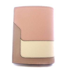 MARNI 23年製 サフィアーノレザー バイフォールドウォレット 財布 二つ折り ピンク アイボリー ベージュ