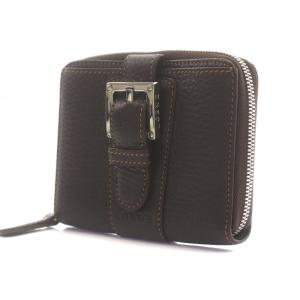 LOEWE コインケース 小銭入れ レザー ラウンドファスナー ベルト ダークブラウン