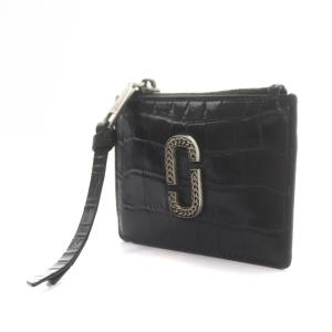 MARC JACOBS ザ クロコ エンボス トップ ジップ マルチ ウォレット コインケース 小銭入れ 型押し レザー J マーク ロゴ 黒 ブラック