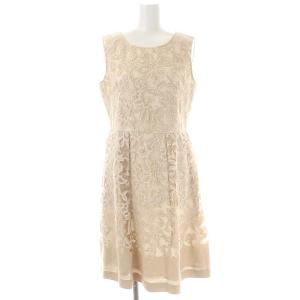 ノースリーブワンピース カットワーク チュール ひざ丈 38 ベージュ