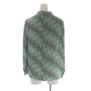 ANAYI レトロフラワープリント セットアップ 上下 ブラウス 長袖 バックボタン スカート ロング ミモレ丈 プリーツ 38 緑 黒