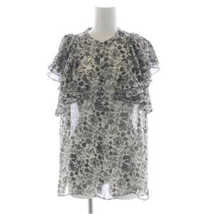 ANAYI 21AW モノトーンフラワープリント ブラウス スカート セットアップ 上下 フレンチスリーブ ハーフボタン ロング ミモレ丈