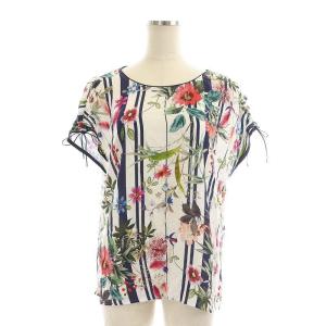 ANAYI フラワープリント セットアップ 上下 ブラウス カットソー ストライプ フレンチスリーブ ギャザースカート フレア ロング