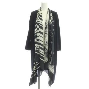 スカーフプリントカーディガン ニット トッパー 長袖 切替 36 紺 ネイビー