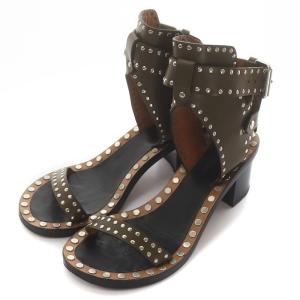 Jaeryn サンダル レザー スタッズ ストラップ 36 23.0cm カーキ