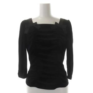 ベロア リボン スクエアネック 七分袖 カットソー 38 黒 ブラック