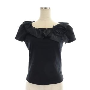 M'S GRACY セットアップ 上下 フリル ボーダー カットソー Tシャツ 異素材切替 半袖 フレアスカート タック ひざ丈 38 黒 ブラック