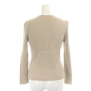 M'S GRACY リボン ジップアップ リブニット カーディガン 長袖 パール装飾 38 ベージュ