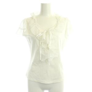 カットソー フレンチスリーブ 半袖 フリル リボン コットン混 38 白 ホワイト