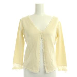 カーディガン ニット 長袖 レース リボン 装飾 ウール アイボリー