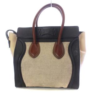 CELINE ラゲージ マイクロショッパー ハンドバッグ キャンバス レザー ベージュ ブラック