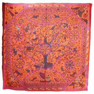 スカーフ カレ140 PEUPLE DU VENT 風の民 カシミヤ シルク混 オレンジ