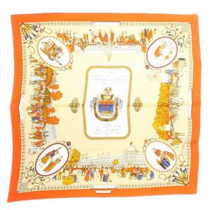 HERMES スカーフ PROMENADES DE PARIS 総柄 カレ70 べージュ レッド