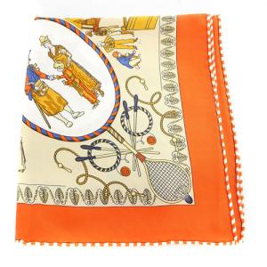 HERMES スカーフ PROMENADES DE PARIS 総柄 カレ70 べージュ レッド