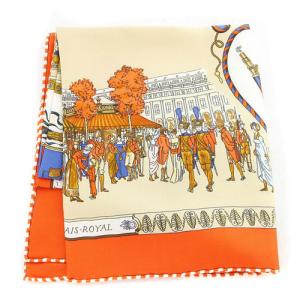 HERMES スカーフ PROMENADES DE PARIS 総柄 カレ70 べージュ レッド