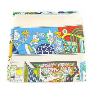 HERMES カレ90 杖傘と決闘 De l'Ombrelle aux Duels スカーフ シルク べージュ