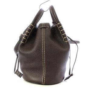 TOD'S ドローストリング バッグ ミニ ハンドバッグ ショルダーバッグ 巾着 レザー ダークブラウン