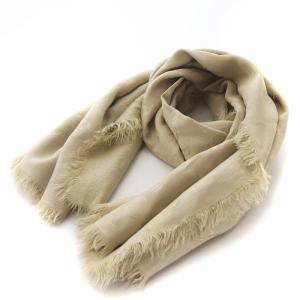 モノグラム 大判ストール シルク混 ウール混 フリンジ ベージュ