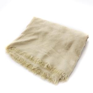 LOUIS VUITTON モノグラム 大判ストール シルク混 ウール混 フリンジ ベージュ