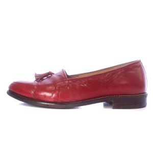 ISSEY MIYAKE ヴィンテージ80年代 ローファー スリッポン ローヒール タッセル レザー 25.5EEcm 赤 レッド