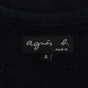 agnes b. カーディガンプレッション ロング クルーネック 長袖 裏起毛 コットン 2 黒 ブラック