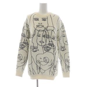 フェイスデザイン スウェット プルオーバー 長袖 38 オフホワイト 黒 ブラック