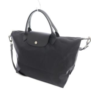 Longchamp ル プリアージュ トートバッグ ショルダーバッグ ナイロン レザー M 黒 ブラック