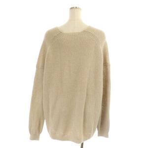 L'Appartement アゼVネック ニット セーター 長袖 リネン混 ベージュ