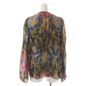 ETRO 総柄 ブラウス Vネック 長袖 シルク混 シースルー 38 マルチカラー