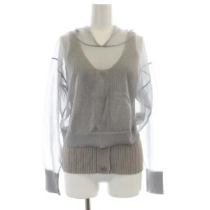 SHEER HOODIE KNIT ニット ノースリーブ カットソー 長袖 フード シアー シースルー F グレー