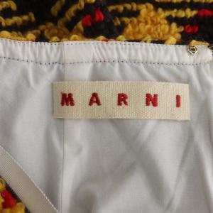 MARNI チェック柄ツイードスカート 膝丈 タイト ウール 38 ダークブラウン 赤 黄色