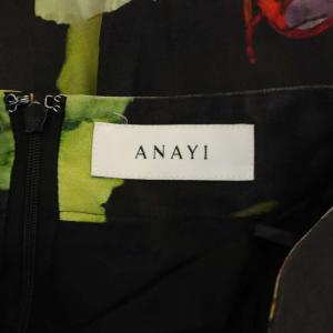 ANAYI フラワープリント フレアスカート ロング ミモレ 花柄 36 黒 ブラック
