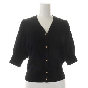 21AW コットンナイロンドルマンショートカーディガン ニット クロップド 七分袖 Vネック 金ボタン 38 黒 ブラック