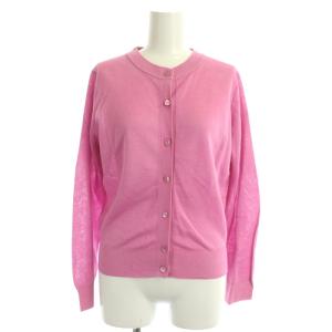 クルーネックカーディガン 長袖 薄手 コットン XS ピンク