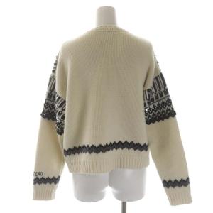 VALENTINO スパンコール装飾袖ロゴチャンキーニット セーター 長袖 ウール L オフホワイト グレー