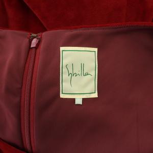 SYBILLA ベロアワンピース ロング ノースリーブ タック M 赤 レッド