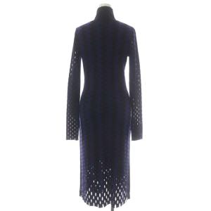 DIANE von FURSTENBERG ワンピース ロング丈 ミモレ丈 長袖 ハイネック ニット セーター プルオーバー ウール P XS 黒 ブラック 青 ブルー